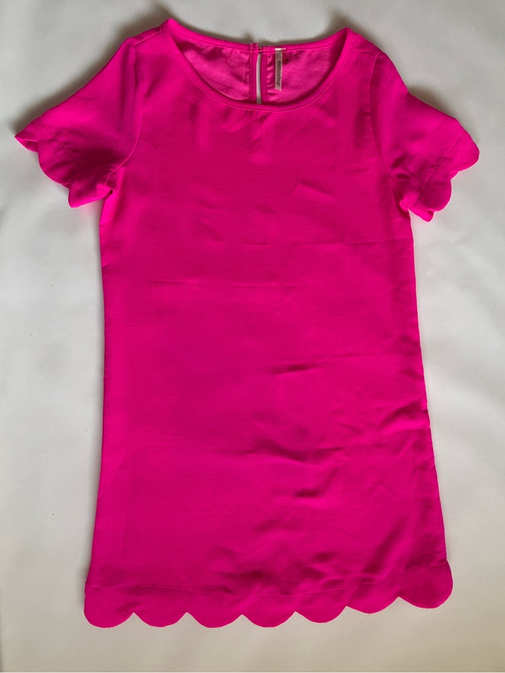 Womens Hot Pink Scallop Hem Shift Dress Size S Short Sleeve Summer Party